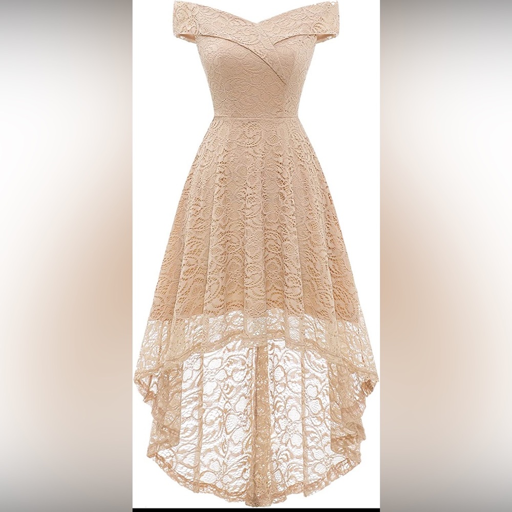 Homrain nude lace high low hem dress M